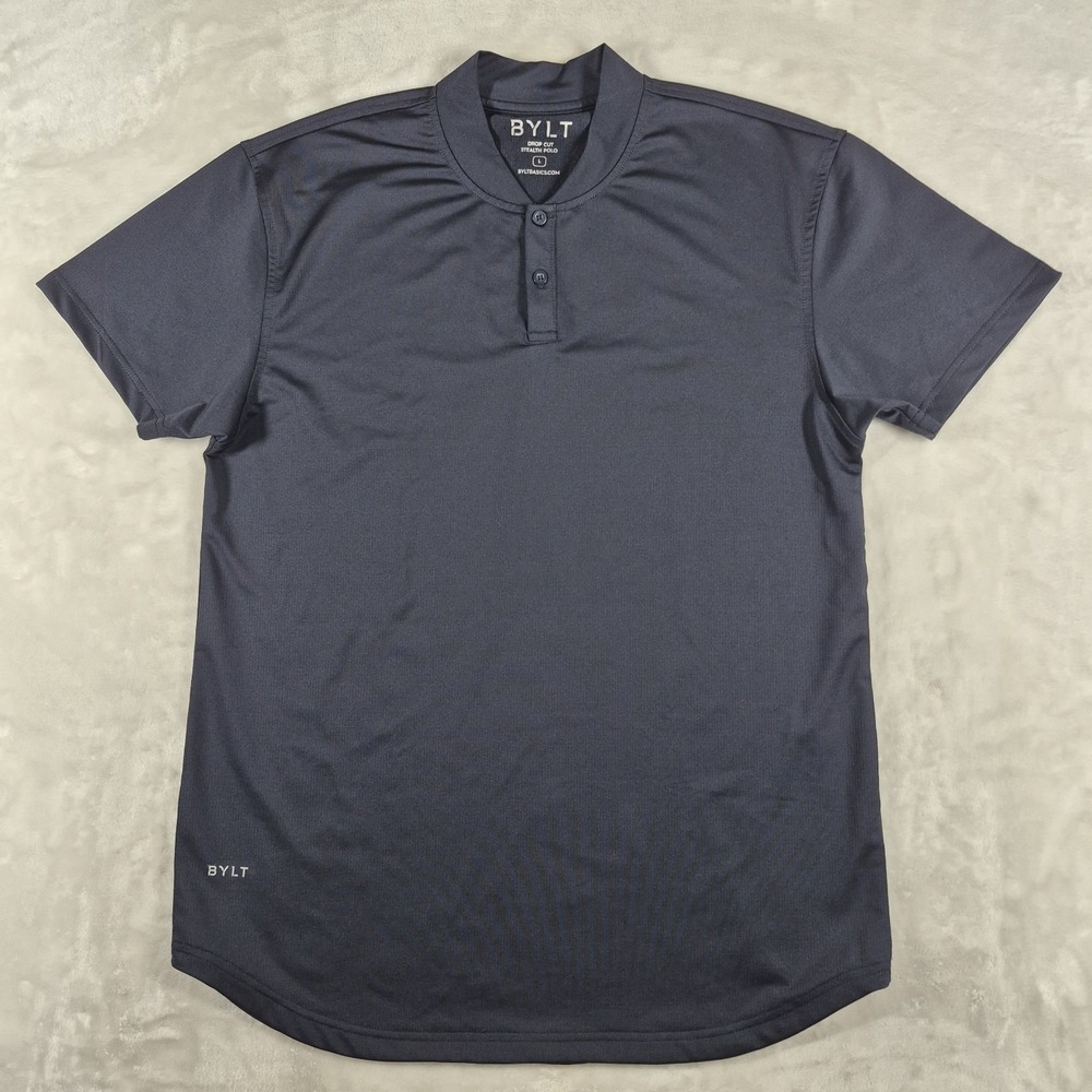 BYLT Drop Cut Stealth Polo Shirt Men's Large Black Short Sleeve Athletic Stretch